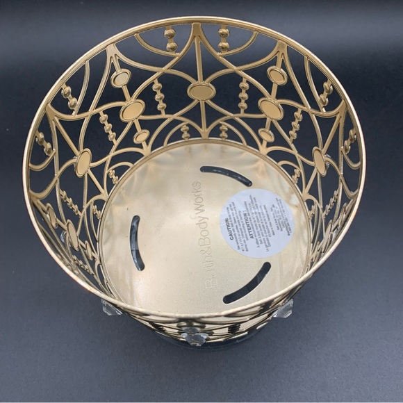 BATH & BODY WORKS GOLD GEM GLASS PEDESTAL LARGE 3 WICK CANDLE HOLDER - Picture 2 of 8